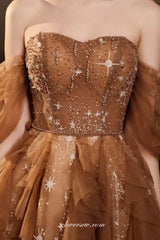Beaded Ruffles Tulle Sweetheart Off The Shoulder Charming Prom Dresses, CP0800