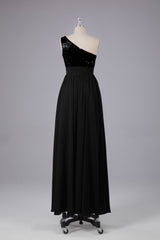 Mooie pailletten one-shoulder bruidsmeisje jurk met zakken