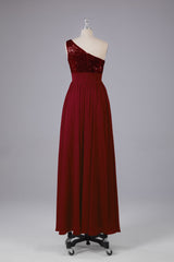 Mooie pailletten one-shoulder bruidsmeisje jurk met zakken