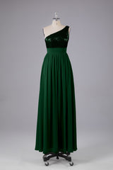 Mooie pailletten one-shoulder bruidsmeisje jurk met zakken