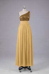 Mooie pailletten one-shoulder bruidsmeisje jurk met zakken