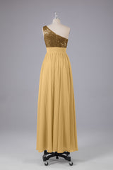 Mooie pailletten one-shoulder bruidsmeisje jurk met zakken