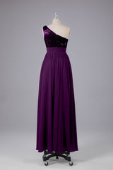 Mooie pailletten one-shoulder bruidsmeisje jurk met zakken