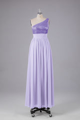 Mooie pailletten one-shoulder bruidsmeisje jurk met zakken