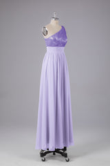 Mooie pailletten one-shoulder bruidsmeisje jurk met zakken