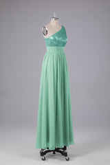 Mooie pailletten one-shoulder bruidsmeisje jurk met zakken