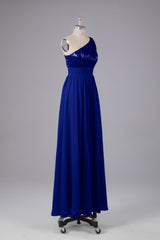 Mooie pailletten one-shoulder bruidsmeisje jurk met zakken