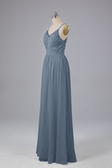 Mooie spaghetti -riemen Backless Long Bridesmeisje jurken