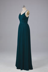 Mooie spaghetti -riemen Backless Long Bridesmeisje jurken