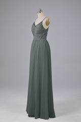 Mooie spaghetti -riemen Backless Long Bridesmeisje jurken