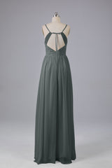 Mooie spaghetti -riemen Backless Long Bridesmeisje jurken