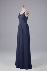 Mooie spaghetti -riemen Backless Long Bridesmeisje jurken