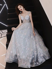 Beautiful Grey Off Shoulder Sweetheart Long Party Dress Prom Dress, Grey Evening Dress 2022