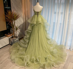 Beautiful Light Green Sweetheart Layers Princess Formal Gown, Green Tulle Long Party Dress