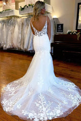 Beautiful Mermaid Satin Lace Wedding Dresses Bridal Gown With Side Slit TN342
