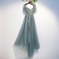 Beautiful Tulle Lace Beaded Long Straps A-line Prom Dress, New Style Junior Party Dresses
