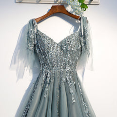 Custom Beautiful Tulle Lace Beaded Tea Length Straps A-line Prom Dress, New Style Junior Party Dresses