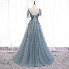 Custom Beautiful Tulle Lace Beaded Tea Length Straps A-line Prom Dress, New Style Junior Party Dresses