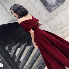 Beautiful Velvet Off Shoulder Black Tea Length Evening Dresses, New Chic Prom Dress