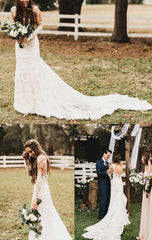 Beautiful Tulle Lace Ivory V-neck Long Sleeves Wedding Dresses, Bridal Gowns TN293
