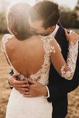 Beautiful Tulle Lace Ivory V-neck Long Sleeves Wedding Dresses, Bridal Gowns TN293