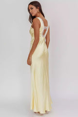 Beautiful lace edge satin super long suspender deep V-neck invisible side zipper Prom Dresses