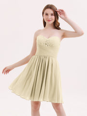 Strapless Short Chiffon Dress with Sweetheart Neck Champagne