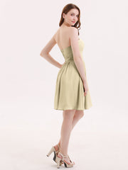 Strapless Short Chiffon Dress with Sweetheart Neck Champagne