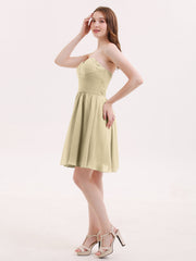 Strapless Short Chiffon Dress with Sweetheart Neck Champagne