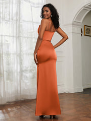 Cowl Neck Mermaid Dress With Sash Rust