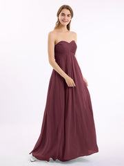 CROSS Pleated Empire Chiffon Dress with Sweetheart Cabernet