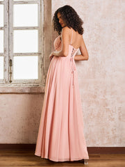Sweetheart Chiffon Dresses With Back Criss-Cross Spaghetti Straps Dusty Rose
