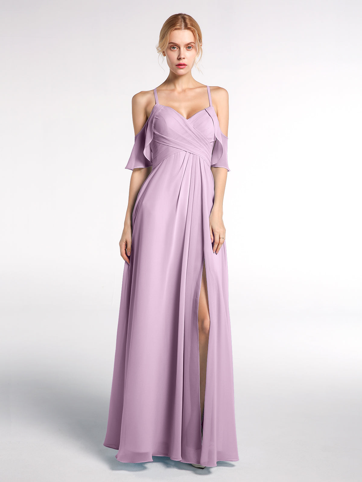 Spaghetti Strap Empire Ruffle Trimmed Sleeves Dress Wisteria