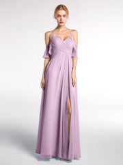 Spaghetti Strap Empire Ruffle Trimmed Sleeves Dress Wisteria