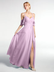 Spaghetti Strap Empire Ruffle Trimmed Sleeves Dress Wisteria