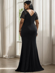 Plus Size Front Slit Short Sleeve With Sequin Mother of the Bride Dress Sexy