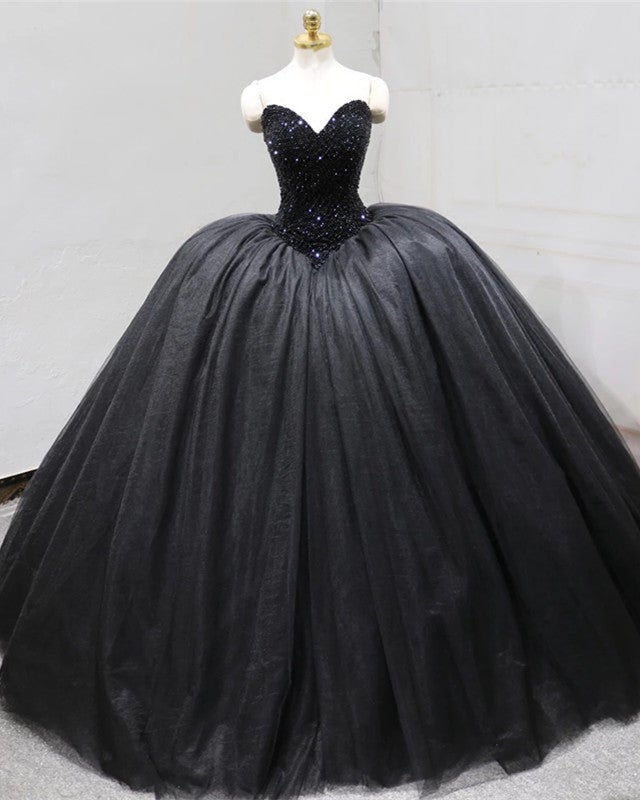 Black Corset Ball Gown Wedding Dresses Sweetheart