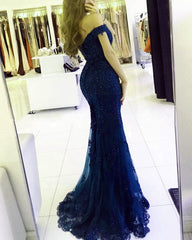 Black Lace Mermaid Prom Dresses Off The Shoulder