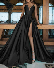 Sleeveless Bridesmaid Dresses Satin Split