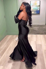 Aimishang Black Sexy Evening Party Dress Long Prom Dress Charming Formal Dress With Slit No With Gloves