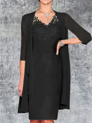 Two Piece Ruffle Chiffon Mother of the Bride Outfit Lace Short Wedding Guest Dress