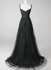 Black A-line 2024 Prom Dress Lace Applique Sweetheart Tulle Evening Dress UK