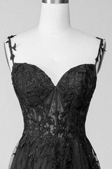 Black A-line 2024 Prom Dress Lace Applique Sweetheart Tulle Evening Dress UK