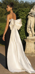 Black And White Strapless With Bowknot Train Fashin Dresses, CP0667