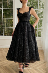 Black Beaded Sequin Lace Sleeveless A-line Ankle Length Prom Dresses,CP0924
