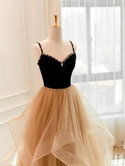 Black Champagne Long Prom Dresses, Black Champagne Long Formal Evening Dresses