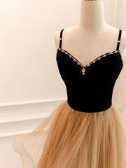 Black Champagne Long Prom Dresses, Black Champagne Long Formal Evening Dresses