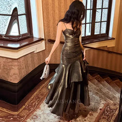 Aimishang Elegant Dark Chrome Ruffled Tiered Maxi Dress Long Prom Dress Charming Evening Party Dress Women's Dresses