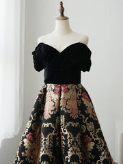 A-Line Sweetheart Neck Satin Black Long Prom Dress, Black Formal Dress