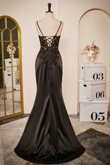 2024 Black Formal Dresses Mermaid Lace Prom Dresses V-Neck Sheer Corset